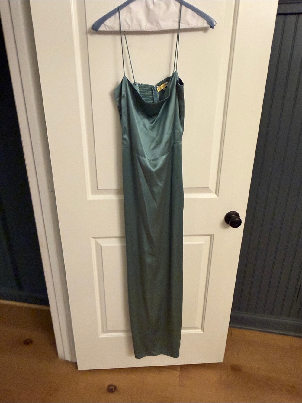 Reformation Satin Slip Dress in Sage Green - Picture 2 of 3